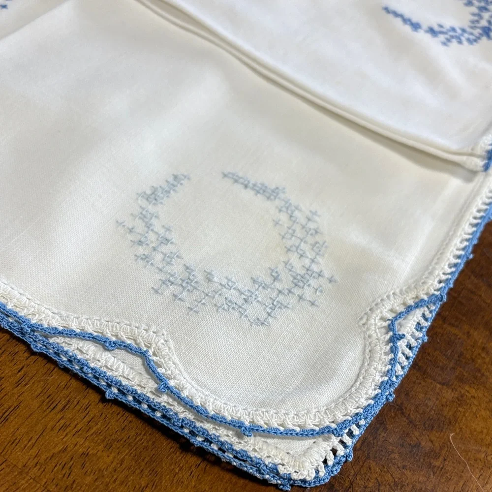 White and Blue Embroidered Napkins